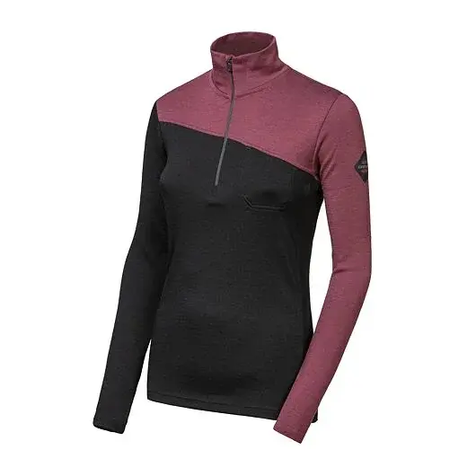 Sensor Dámska mikina dl.rukáv Sensor MERINO EXTREME UP zips čierna/port red