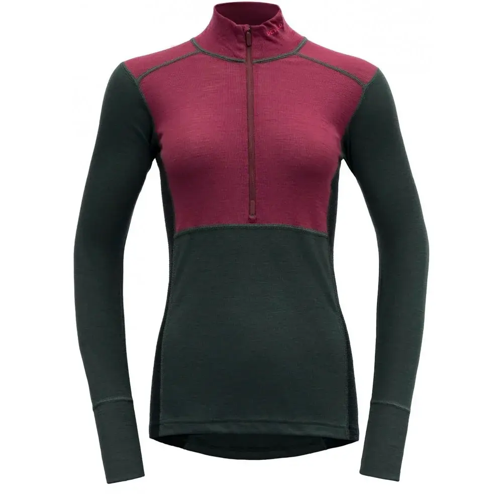 Devold Dámske funkčné tričko s dlhým rukávom Devold Lauparen Merino 190 Zip Neck Beetroot/Woods/Ink