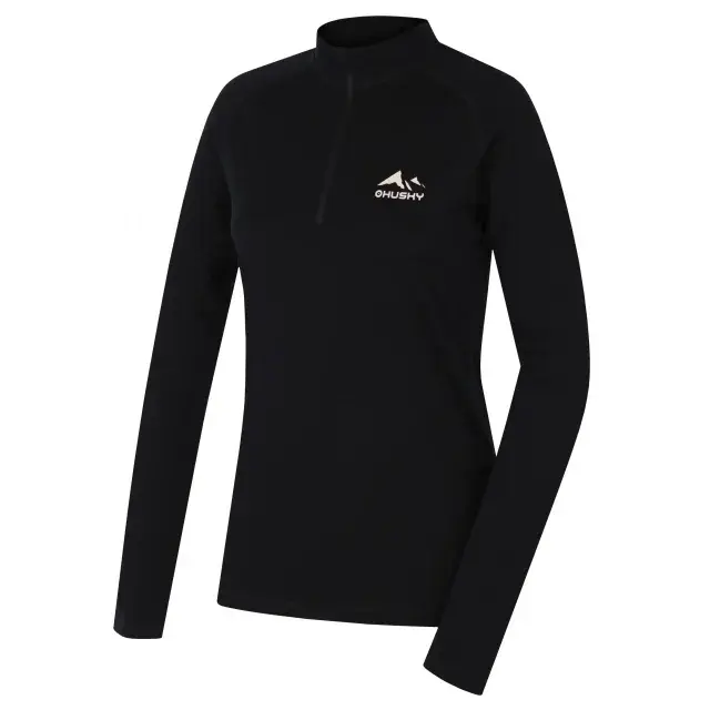 Husky Dámske merino tričko Husky MEROW ZIP L black, veľkosť