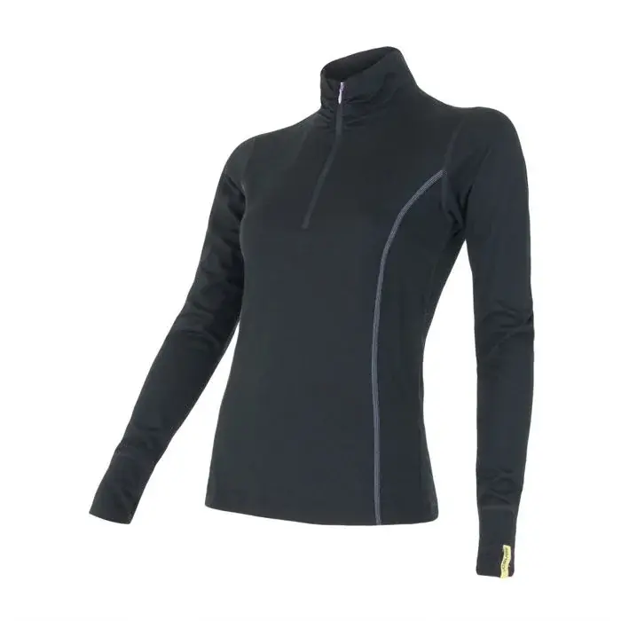 Sensor Dámske funkčné tričko s dlhým rukávom, stojačikom a zipsom Sensor Merino Active čierna
