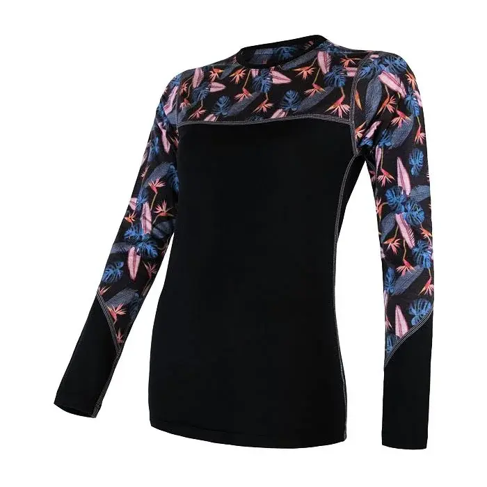 Sensor Dámske funkčné tričko s dlhým rukávom Sensor Merino Impress čierna/floral
