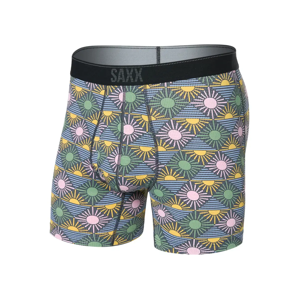 Pánske boxerky SAXX Quest Quick Dry Mesh Boxer Brief Fly Rise And Shine-Ebony
