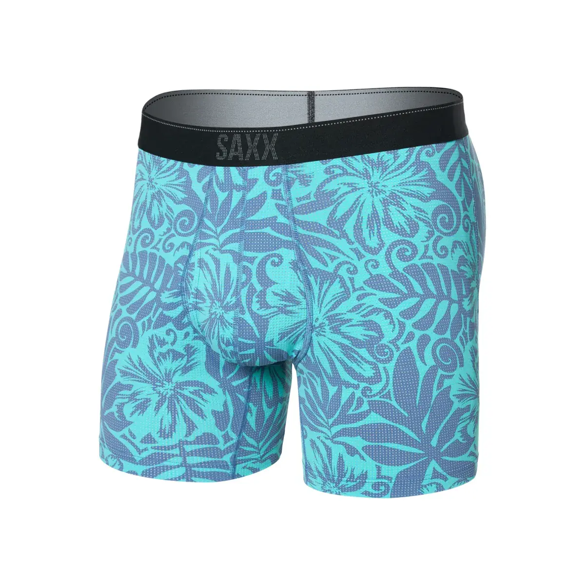 Pánske boxerky SAXX Quest Quick Dry Mesh Boxer Brief Fly Surf Flowers-Turquoise