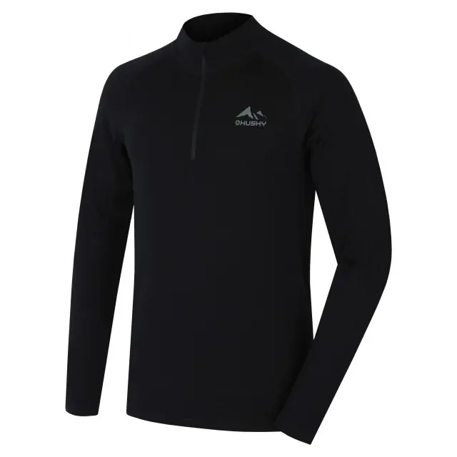 Husky Pánske merino tričko Husky MEROW ZIP M black, veľkosť
