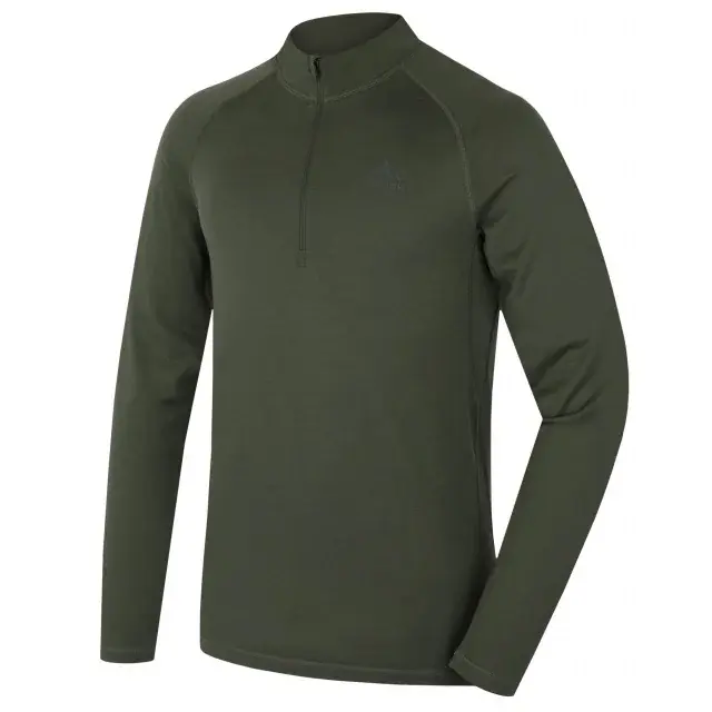 Husky Pánske merino tričko Husky MEROW ZIP M green, veľkosť