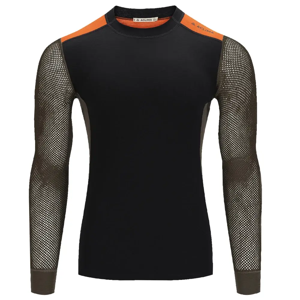 Aclima Pánske termotriko Aclima WoolNet Hiking Crew Neck jet black/tarmac/gold flame