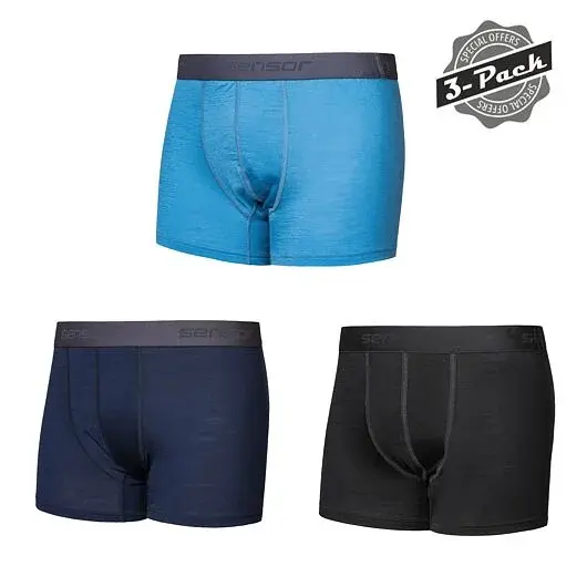 Sensor Pánske trenky Sensor MERINO ACTIVE 3-PACK čierna/modrá/deep blue