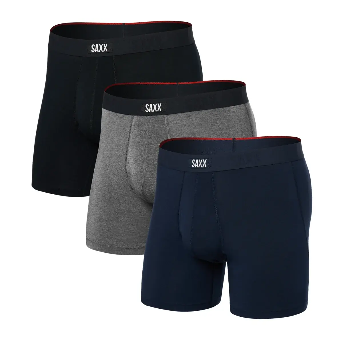 SAXX Set pánskych boxerek SAXX Vibe Xtra Boxer Brief Fly 3Pk Black/Dk Grey Hthr/Navy