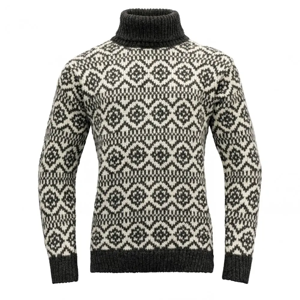 Devold Unisex turistický sveter Devold Hoddevik Wool High Neck Anthracite/Offwhite