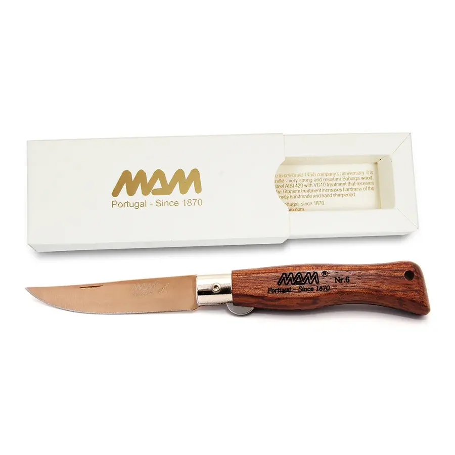 MAM Zatvárací nôž s poistkou MAM Douro 5000 Bronze Titanium 7,5 cm bubinga