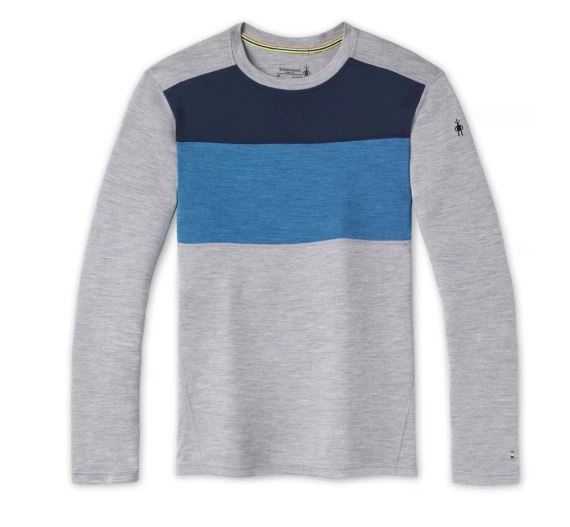 Pánské tričko s dlouhým rukávem Smartwool M Merino 250 Baselayer Colorblock Crew light gray/neptun blue