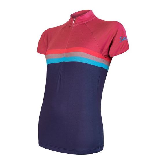 Dámsky cyklistický dres s krátkym rukávom SENSOR Cyklo Summer Stripe blue/lilac