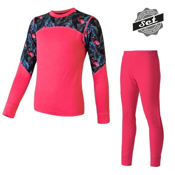 Detský funkčný set s dlhými rukávmi SENSOR Merino Impress magenta/floral