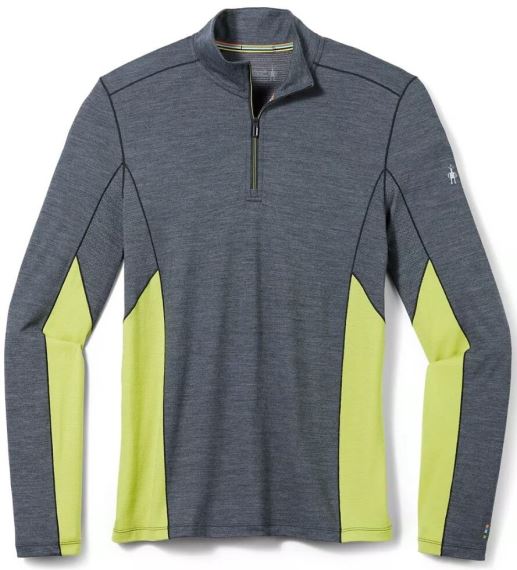 Pánske outdoorové tričko Smartwool M Merino Sport s dlhým rukávom 1/4 Zip Charcoal heather-dark citron