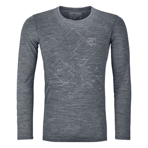 Pánske funkčné tričko Ortovox 185 Merino Tangram LS Grey Blend