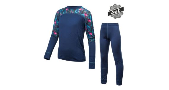 Detská funkčná súprava termoprádla Sensor Merino Impress Set Dark blue/floral